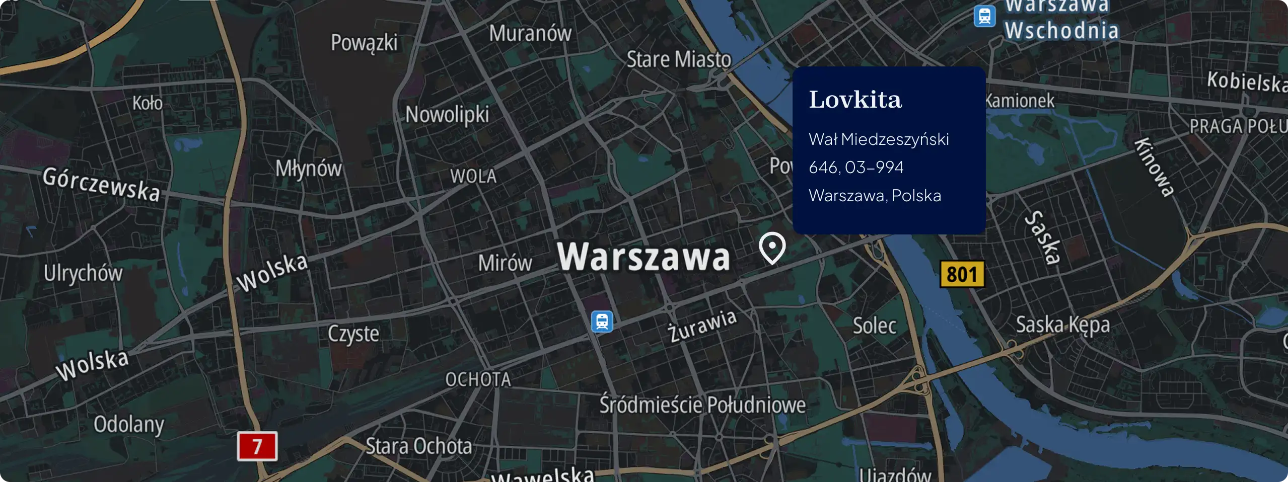 Fragment Google Maps z drogami, budynkami i oznaczeniami lokalizacji firmy.